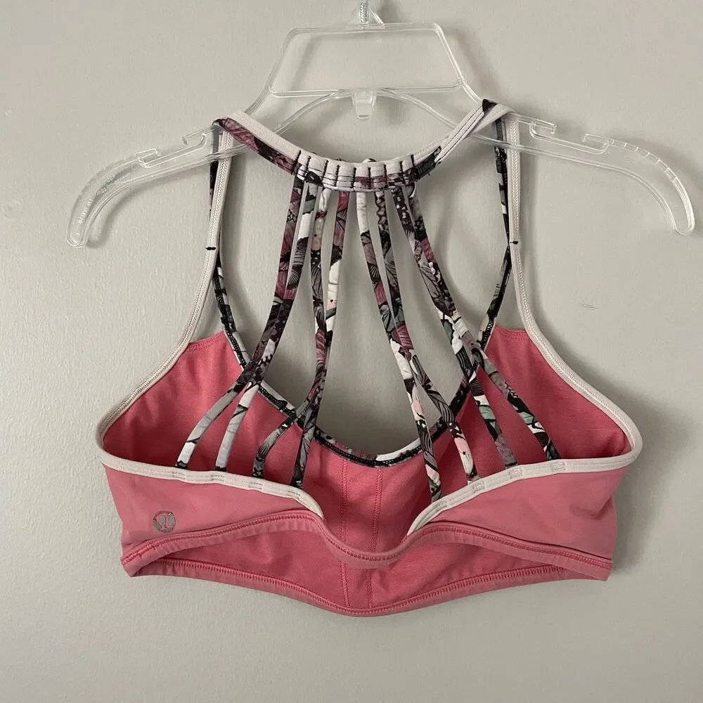 Lululemon Size 8 Pink Strappy Back Workout Sports Bra Athletic